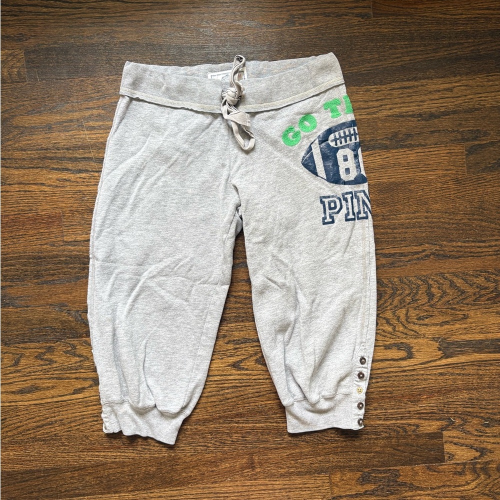 Victoria's Secret Light Gray Joggers with Football Print